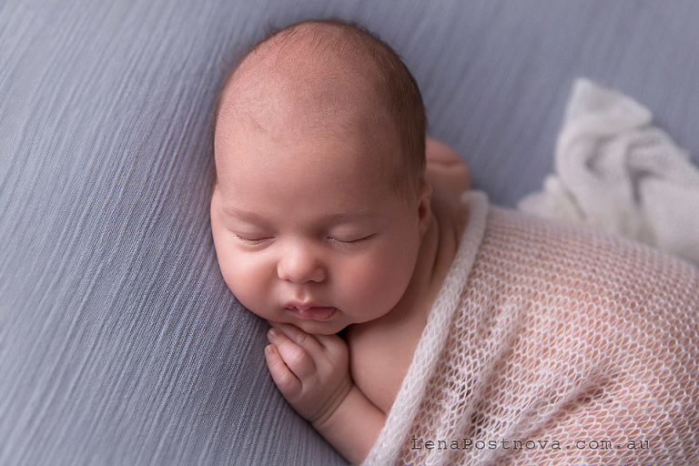 Newborn photography of older baby - close-up baby portrait