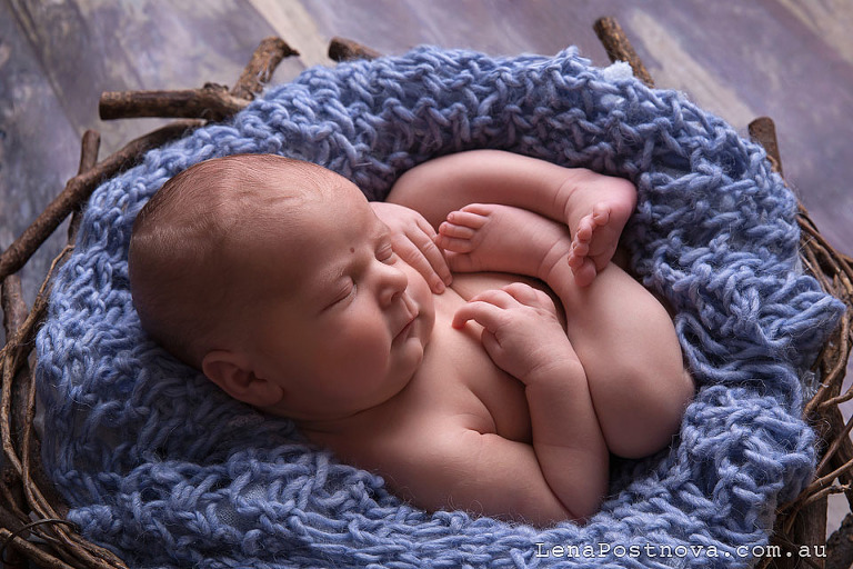 Newborn Photography ideas boy in the nest