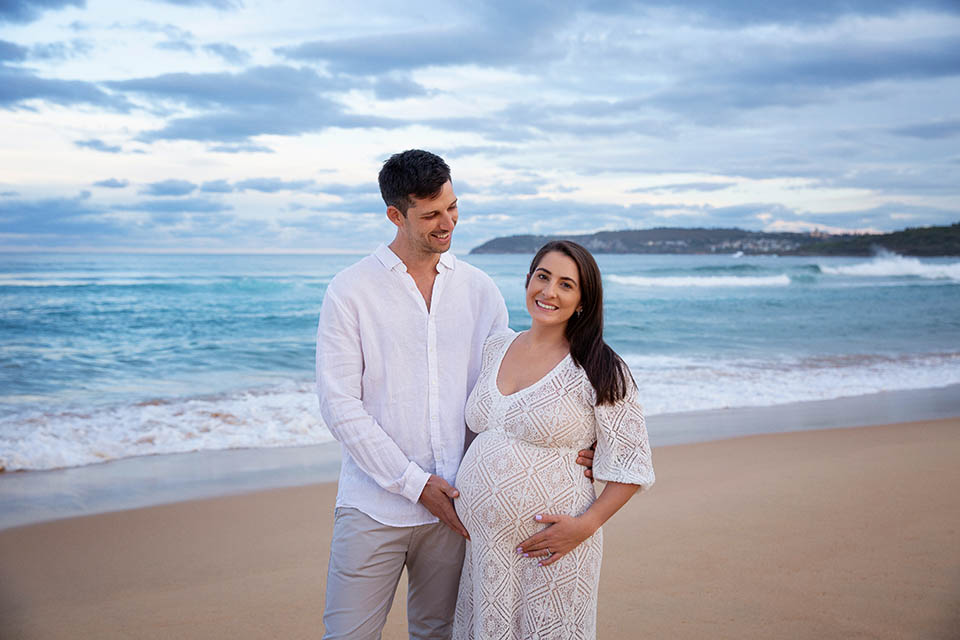 Maternity photography session at the beach at sunset Sydney