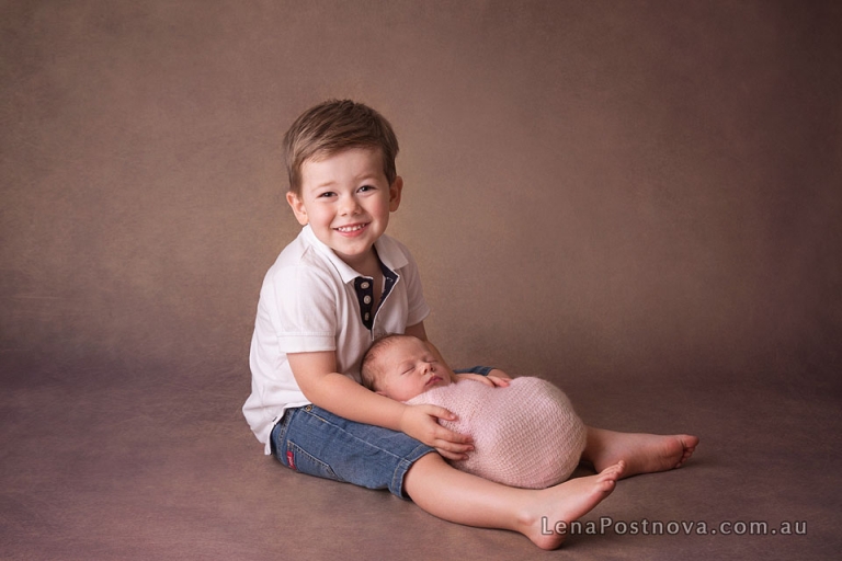 Newborn Baby photos by Sydney photographer - baby with the sibling 