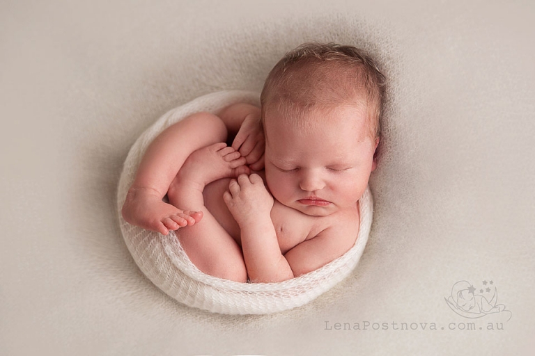 Newborn Photographer North Shore Sydney - baby on the cream blanket