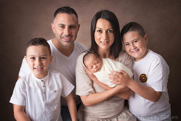 family of 5 with newborn portrait 