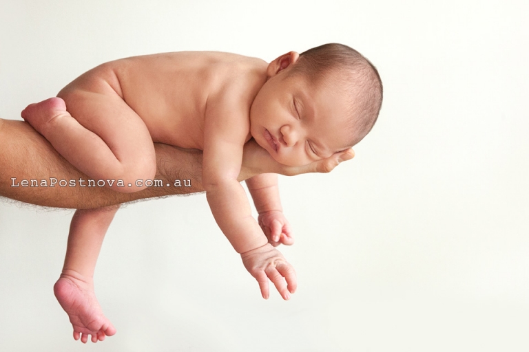 Baby Photography Sydney North Shore by Sydney Newborn Photographer Lena Postnova. Newborn Baby Girl 10 days old, parent with baby, dad holding newborn 