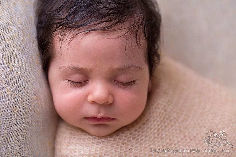 Older Newborn  5 weeks old baby boy close up 