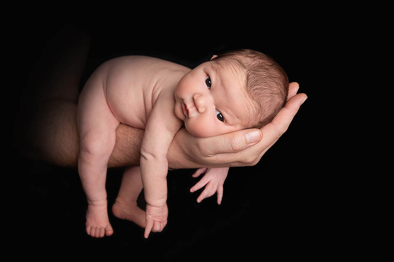 awake baby on the father's hand 